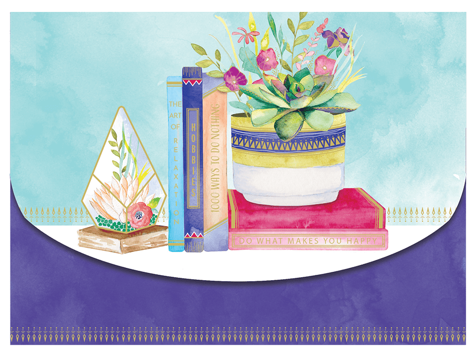 Sienna's Garden Portfolio by Pictura featuring terrarium-themed book covers and artistic designs on the cover.